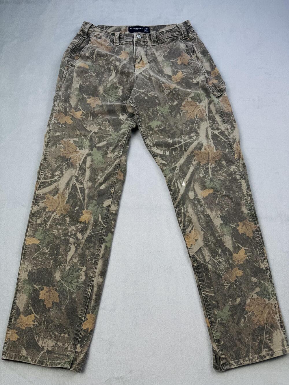 Abercrombie & Fitch Pants Mens 30x29 Brown Camo Canvas Carpenter Relaxed Fit